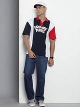 Men's Boxy Looney Tunes Printed Polo Collar Tshirt