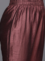Women's Brown Printed Straight Kurta Paired With Solid Bottom And Printed Dupatta