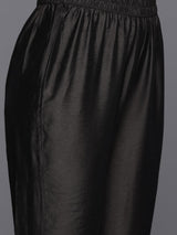 Women's Black Printed Straight Kurta Paired With Solid Bottom And Printed Dupatta