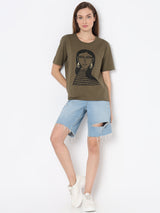 Women's Green Graphic Print T-Shirt