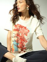Women's White Floral Print T-Shirt