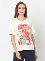 Women's White Floral Print T-Shirt