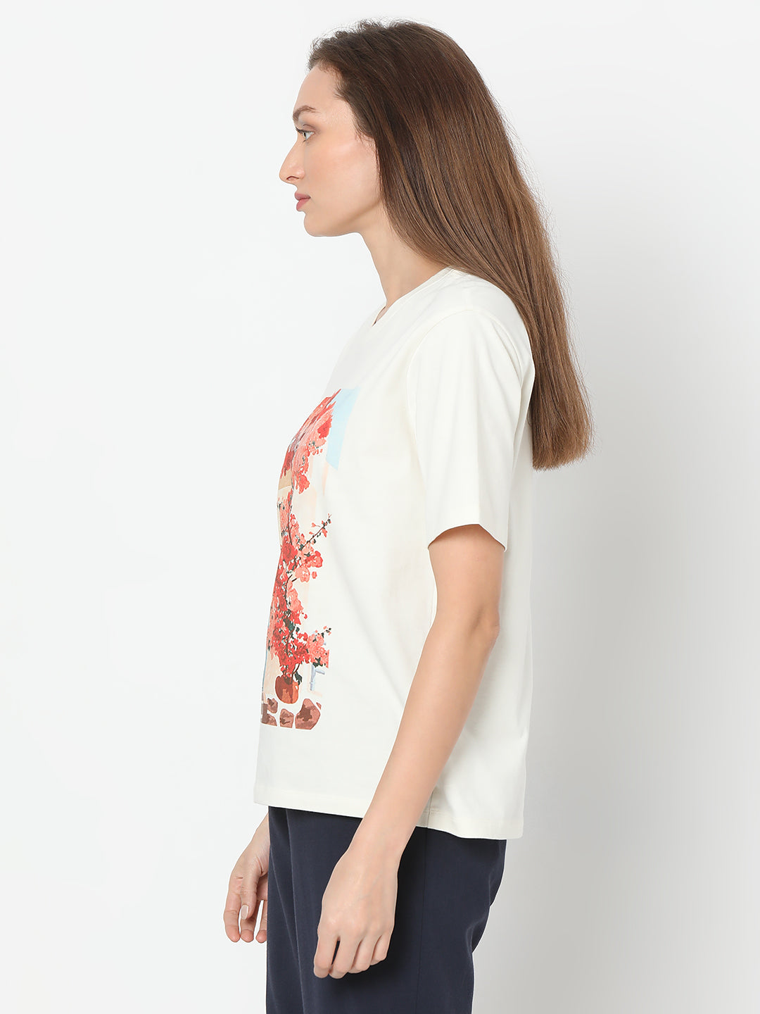 Women's White Floral Print T-Shirt