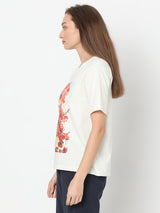 Women's White Floral Print T-Shirt