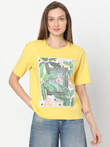 Women's Yellow Tropical Print T-Shirt