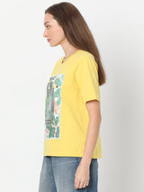 Women's Yellow Tropical Print T-Shirt