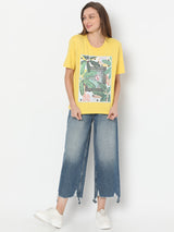 Women's Yellow Tropical Print T-Shirt