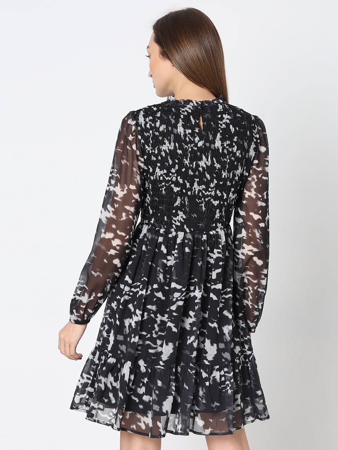 Women's Black Printed Sheer Dress