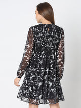Women's Black Printed Sheer Dress