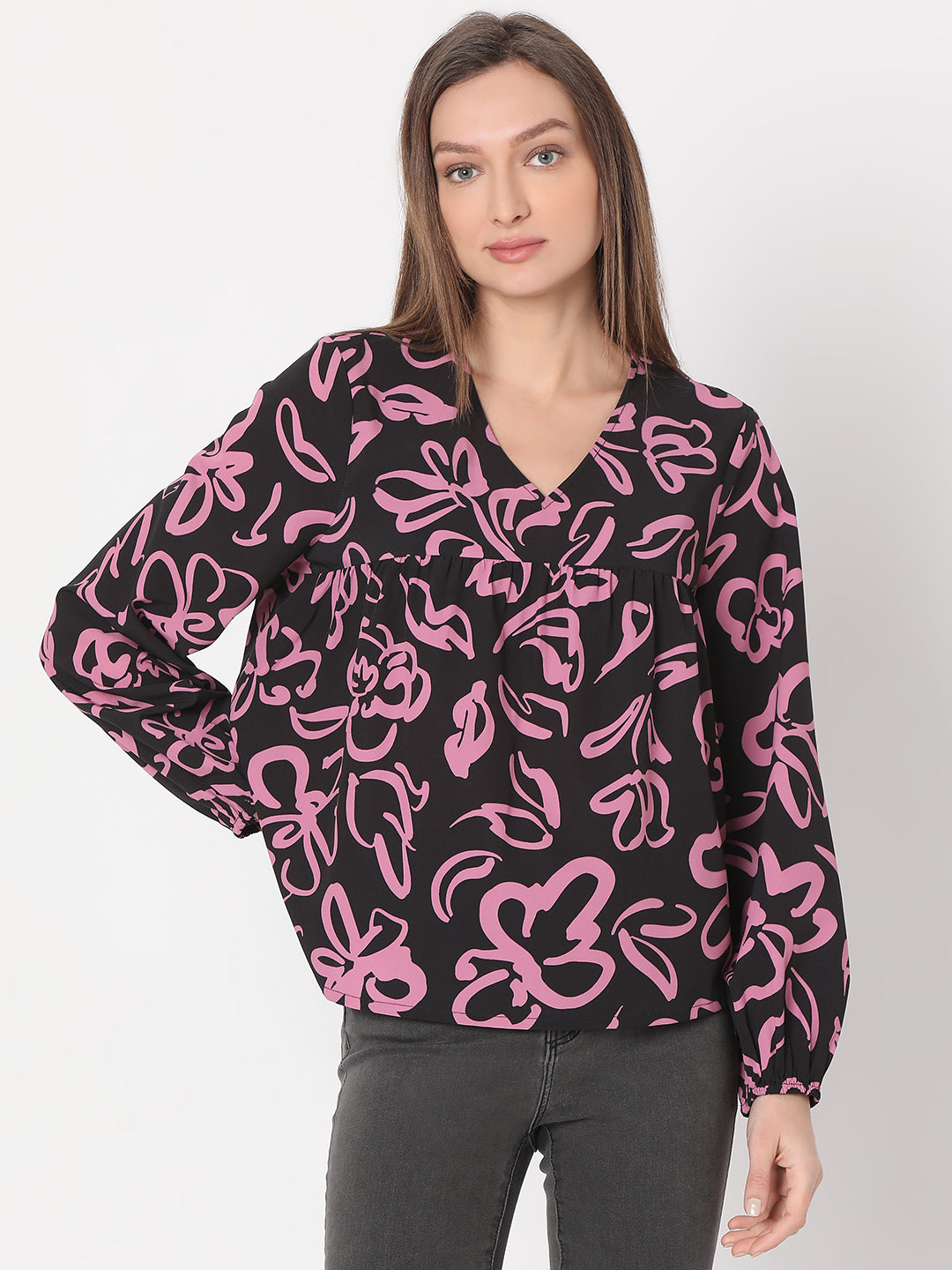 Women's Black Floral Print Top