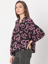 Women's Black Floral Print Top