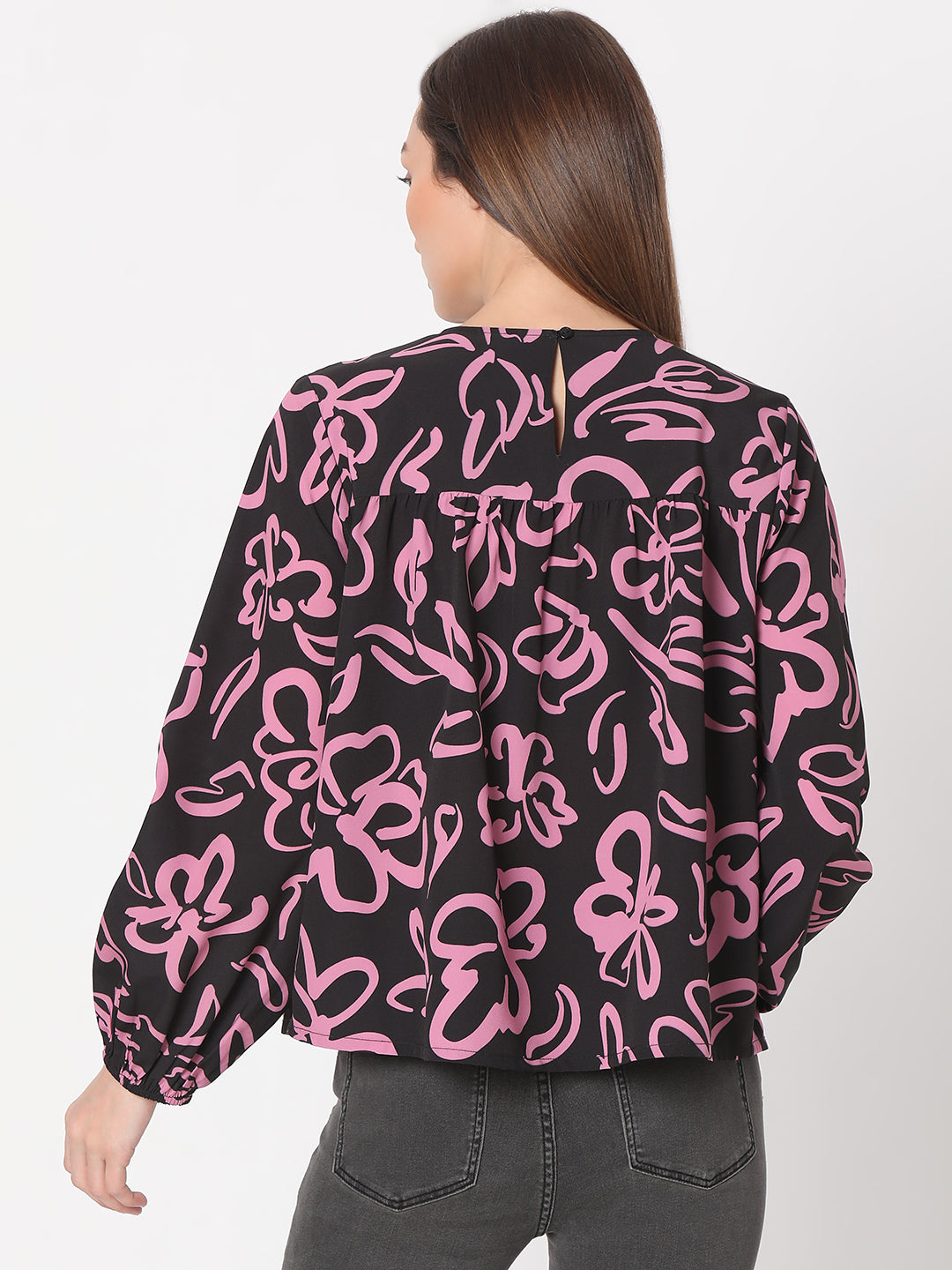 Women's Black Floral Print Top