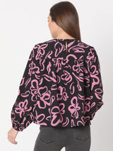 Women's Black Floral Print Top