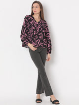 Women's Black Floral Print Top
