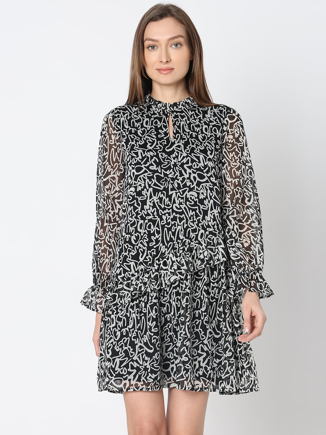 Women's Black Printed Mini Dress
