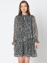 Women's Black Printed Mini Dress