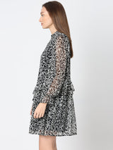 Women's Black Printed Mini Dress