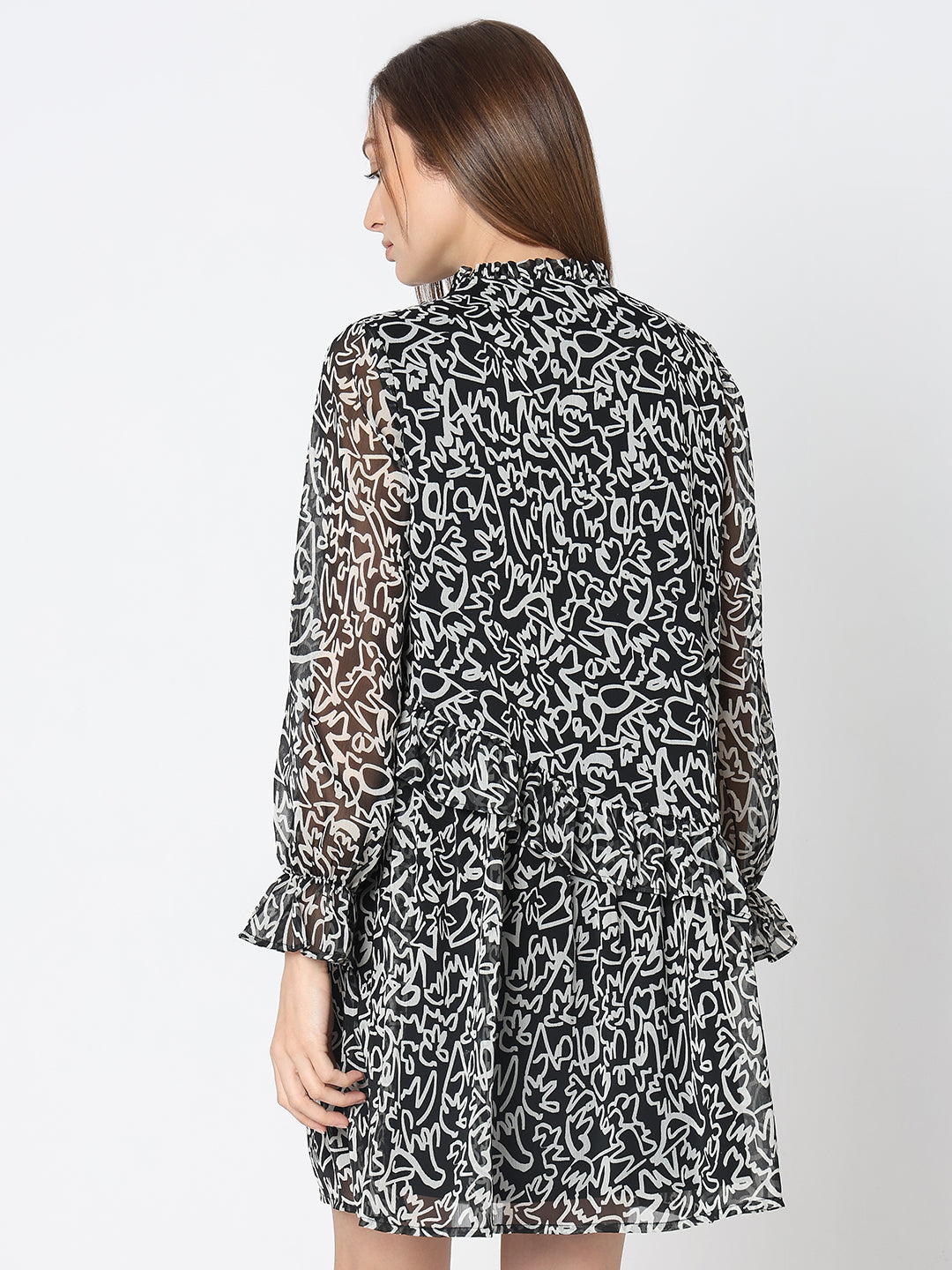 Women's Black Printed Mini Dress