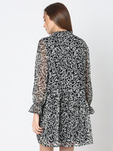 Women's Black Printed Mini Dress