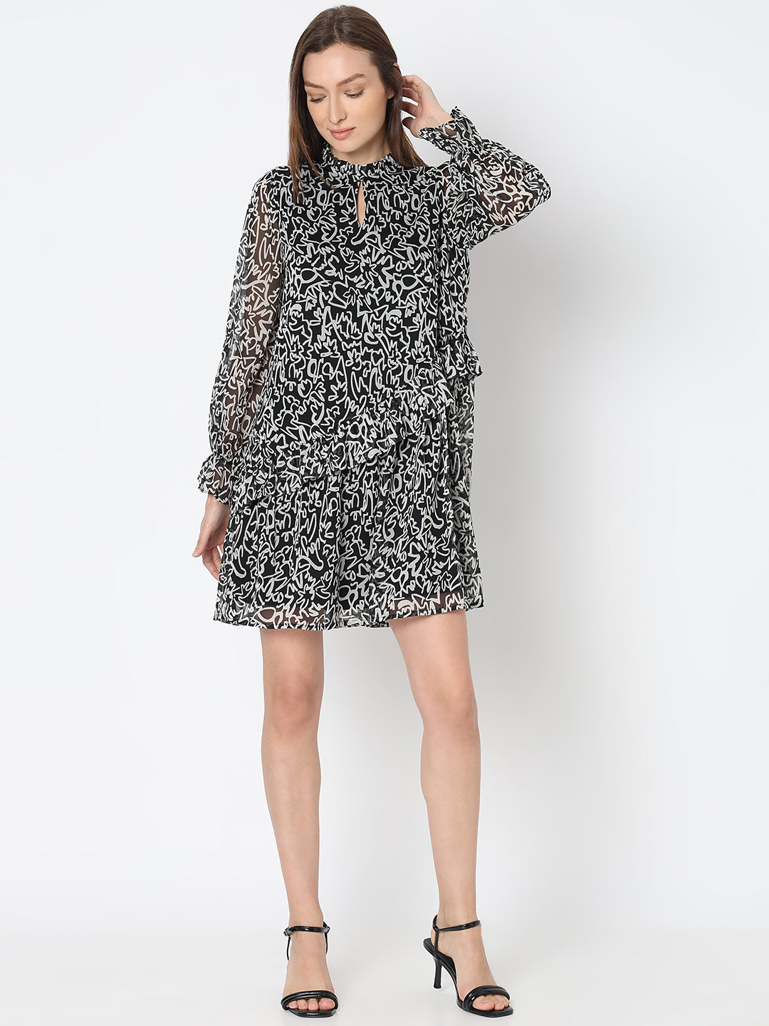 Women's Black Printed Mini Dress