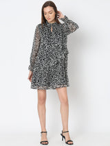 Women's Black Printed Mini Dress