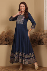 Women's Solid Embroidered Viscose Anarkali Dress