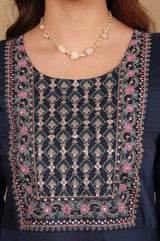 Women's Solid Embroidered Viscose Anarkali Dress