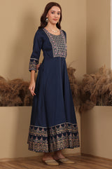 Women's Solid Embroidered Viscose Anarkali Dress