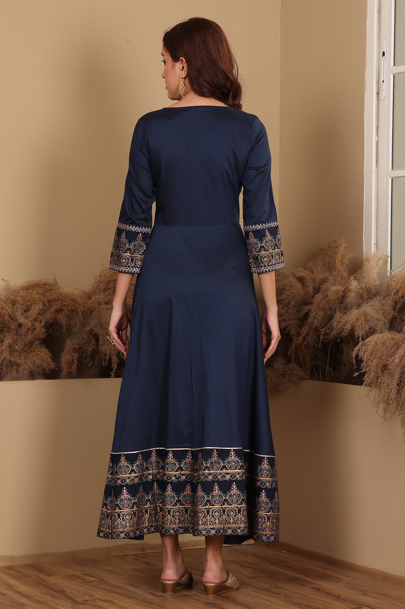 Women's Solid Embroidered Viscose Anarkali Dress