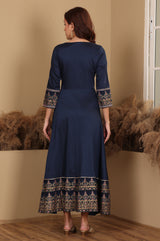 Women's Solid Embroidered Viscose Anarkali Dress