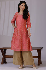 Women's Printed Floral Dori Embroidered Chanderi Straight Kurta