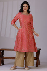 Women's Printed Floral Dori Embroidered Chanderi Straight Kurta