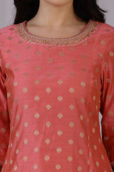 Women's Printed Floral Dori Embroidered Chanderi Straight Kurta