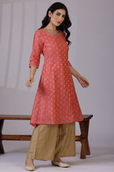 Women's Printed Floral Dori Embroidered Chanderi Straight Kurta