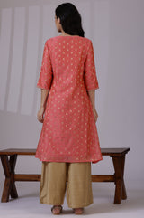 Women's Printed Floral Dori Embroidered Chanderi Straight Kurta