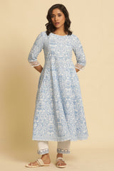 Women's Floral Printed Cotton Flared Kurta