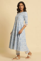 Women's Floral Printed Cotton Flared Kurta