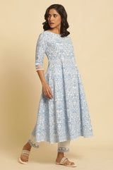 Women's Floral Printed Cotton Flared Kurta