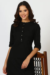 Women's Black Cotton Straight Kurta For Women