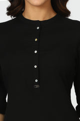 Women's Black Cotton Straight Kurta For Women