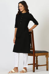 Women's Black Cotton Straight Kurta For Women