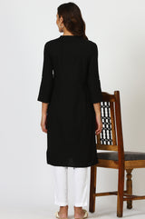 Women's Black Cotton Straight Kurta For Women