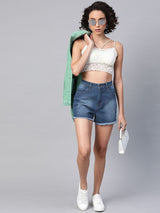 Women's Blue Casual Solid Regular Fit Shorts