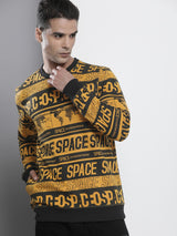 Men's Mustard Casual Round Neck Printed Full Sleeves Sweatshirt