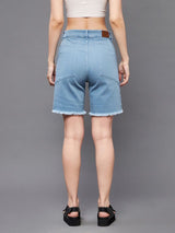 Women's Light Blue Regular High Rise Clean Look Above Knee Stretchable Denim Shorts