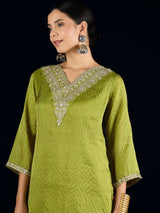 Women's Yellow C-Cut Kurta with Zari Embroidery and Ankle-Length Palazzo