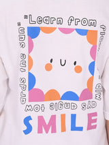 Girls White Casual Printed Regular Fit Half Sleeves Tshirt