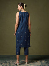 Women's Navy Casual Regular Fit Printed Kurta Set