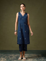 Women's Navy Casual Regular Fit Printed Kurta Set