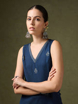 Women's Navy Casual Regular Fit Printed Kurta Set